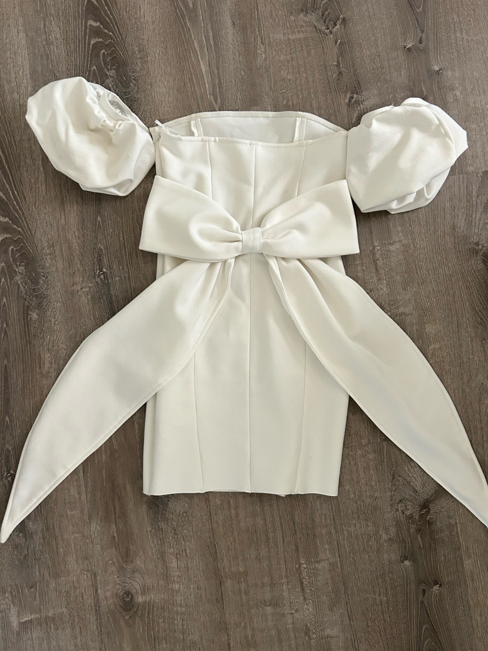 SHEIN 🤍 White Strapless Dress Bow On Back Puffy Sleeves